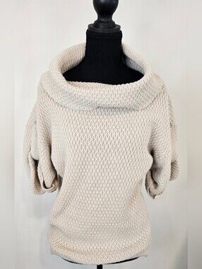 Ann Taylor Loft Petite Cream Cowl Neck Chunky Knit Summer Sweater Cozy Cottage